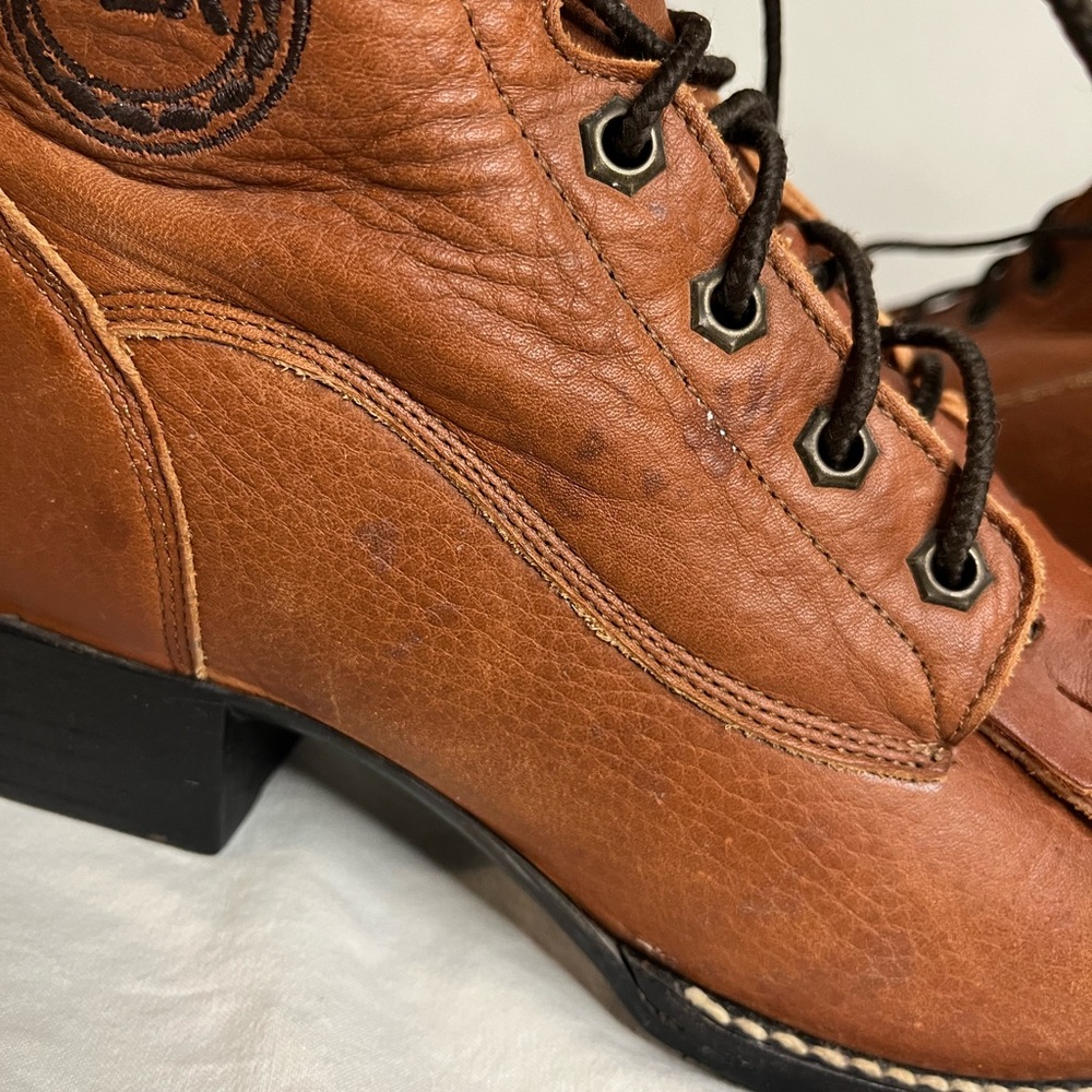 Western Tony Lama Tan Ol’ Buck Lace Up Tan Leather Ankle Boots Kiltie fringe ‘01 - Picture 7 of 16